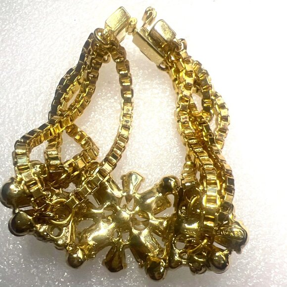 Ben Amun Bracelet Pastel Crystals Triple Box Link Chain Gold Tone Statement - Picture 7 of 16